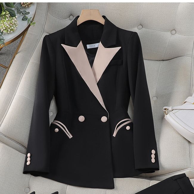 Women's Suit outerwear autumn new style fashion temperament design sense celebrity splicing contrast color professional suit women's suit_maomaolike.com
