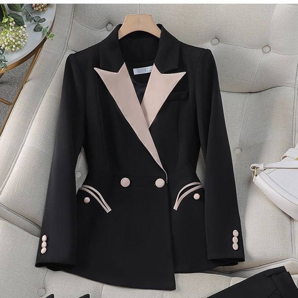 Women's Suit outerwear autumn new style fashion temperament design sense celebrity splicing contrast color professional suit women's suit_maomaolike.com