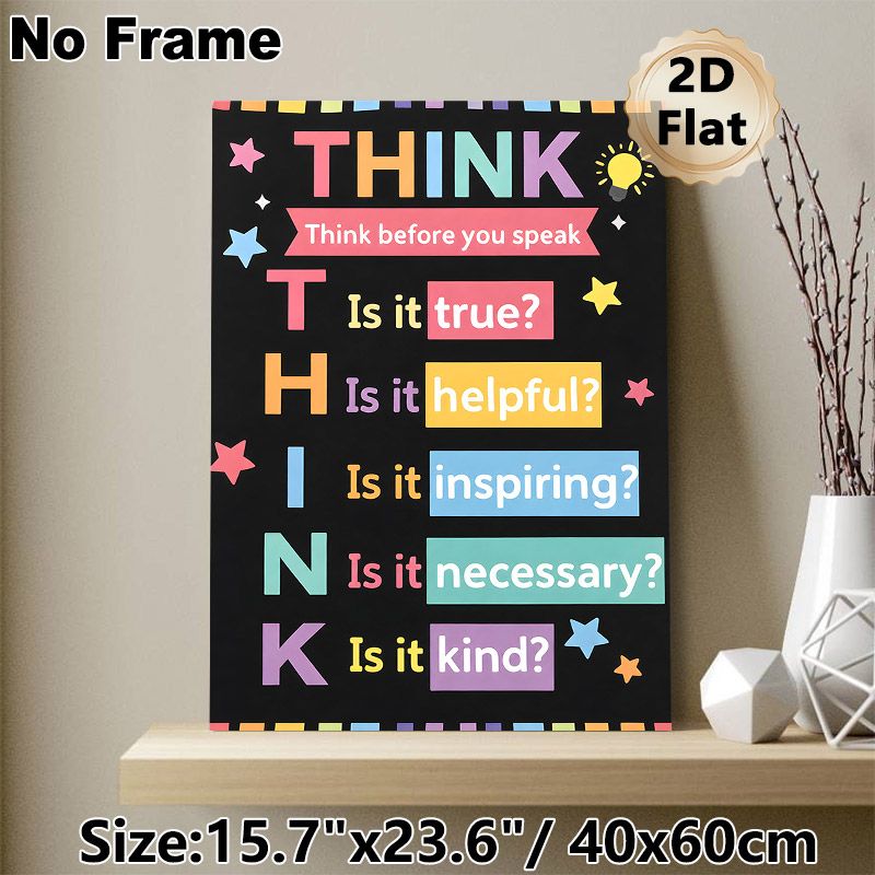 THINK Communication Guideline Painting Poster, Vibrant Typographic Motivational Poster, Encourages Thoughtful Communication, Ideal For Office, Study_maomaolike.com