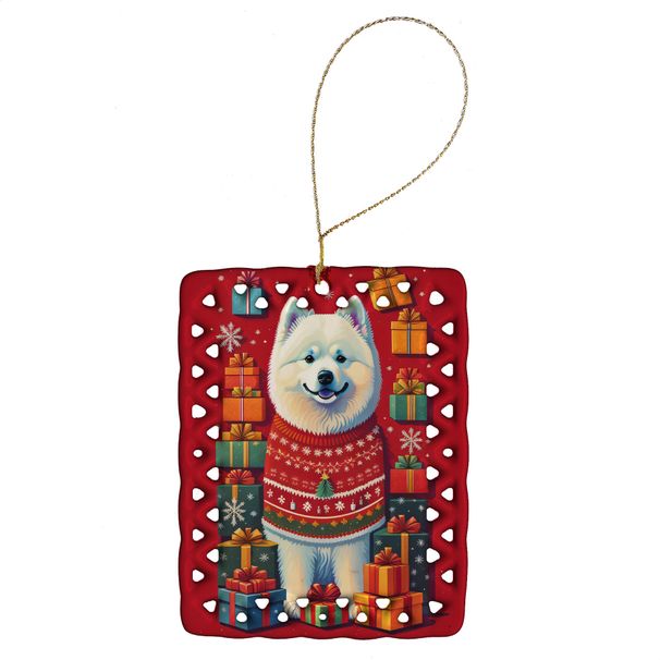 Samoyed Holiday Christmas Porcelain Ornament Christmas Tree Hanging Decorations For Home Christmas Holiday, Rectangle, Gift, Multicolor_maomaolike.com
