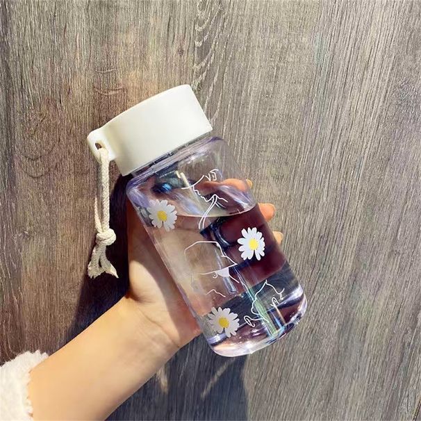 480ml Bottles Small Daisy Frosted Plastic Kawaii Direct Drinking Tea Portable Travel Sports Creative Water Cup_maomaolike.com