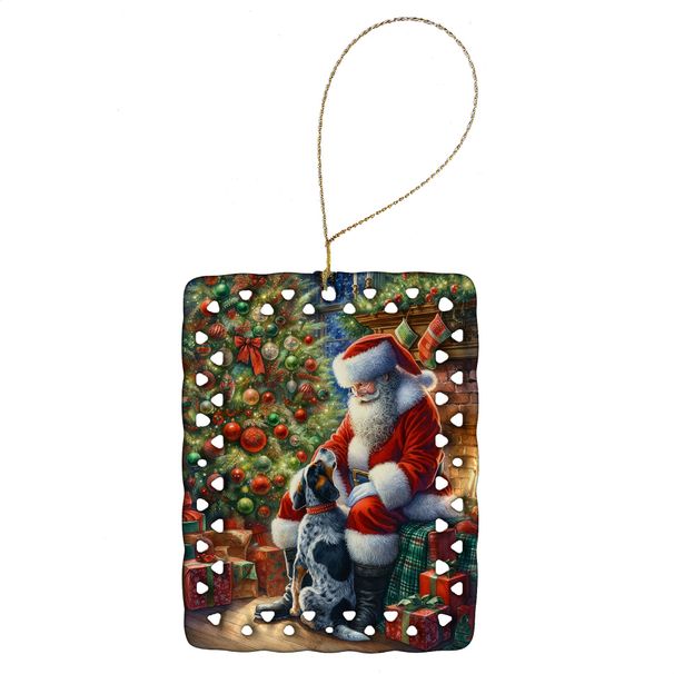 Bluetick Hound And Santa Claus Porcelain Ornament Christmas Tree Hanging Decorations For Home Christmas Holiday, Rectangle, Gift, Multicolor_maomaolike.com