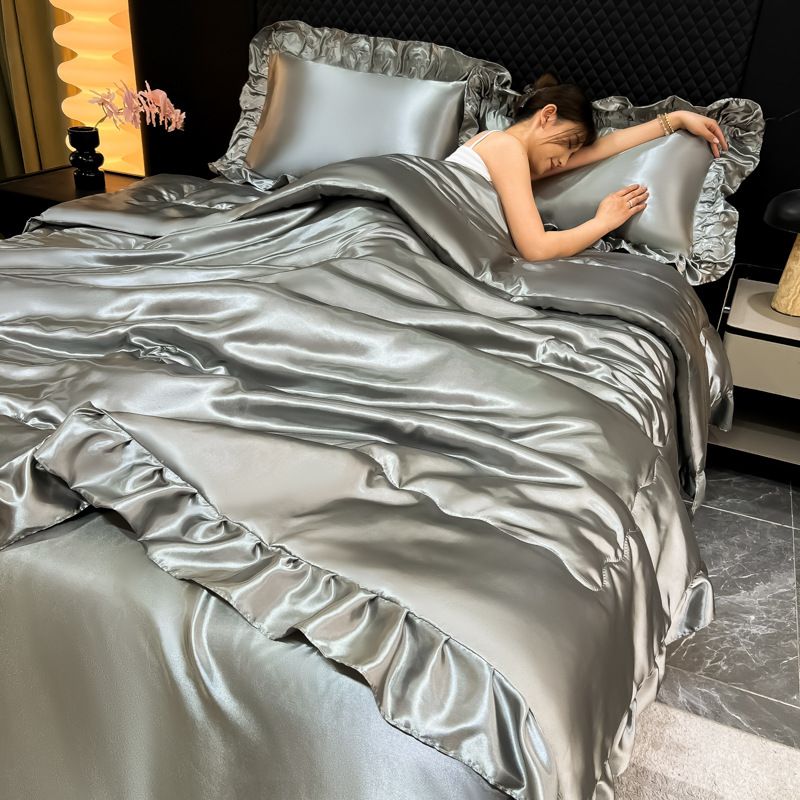 2025 New Satin Summer Solid Color Lace Ice Air Conditioning Top-sale Silk Quilt_maomaolike.com