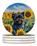 Affenpinscher In Sunflowers Large Sandstone Coasters Pack Of 4 Absorbent Round Coasters Decor Gifts For Men Or Women, 4 In, Multicolor_maomaolike.com