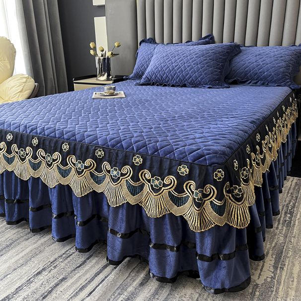 Crystal Quilted Lace Skirt Single Piece Thickened Warm Coral Milk Velvet Bed Non-Slip Mattress Cover Dustproof_maomaolike.com