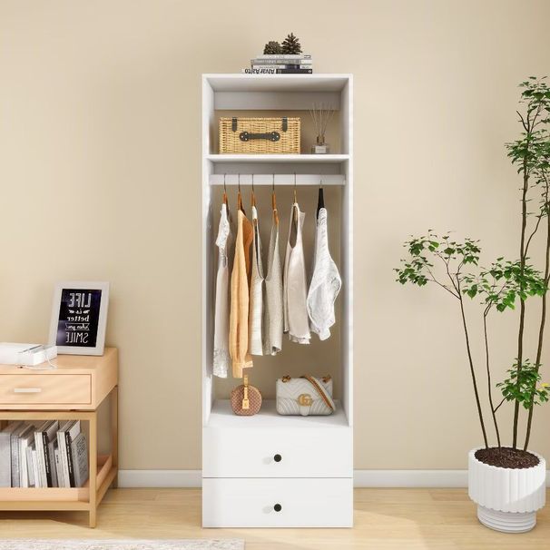 70.2"H Livelylodge Wooden Modular Closet Organizer:Modern Open Wardrobe Closet System With 2 Drawers For Bedroom&Coatroom White Finish_maomaolike.com