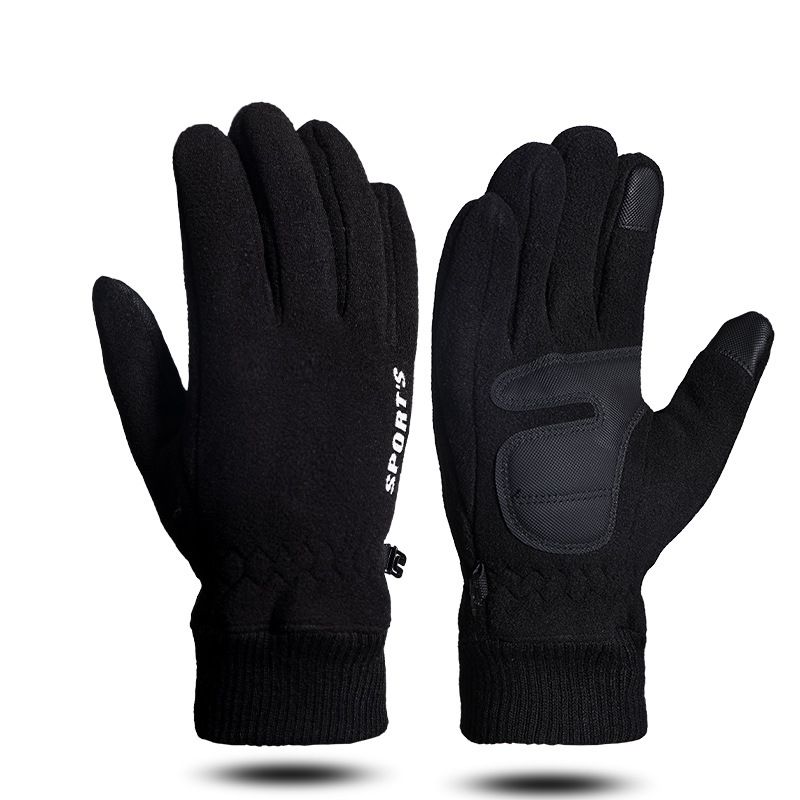 Polar fleece gloves men's autumn and winter plus velvet thickened warm gloves cycling sports driving non-slip touch screen gloves _maomaolike.com