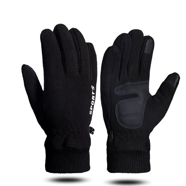 Polar fleece gloves men's autumn and winter plus velvet thickened warm gloves cycling sports driving non-slip touch screen gloves _maomaolike.com