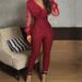 Women's Clothing new solid color V neck mesh slim long sleeved jumpsuit trousers large stock_maomaolike.com
