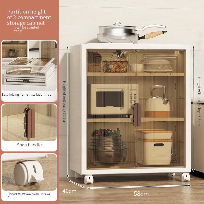 Kitchen Storage Cabinet Floor Standing Organizer With Double Doors Dustproof Design Folding Shelf For Microwave Pantry_maomaolike.com