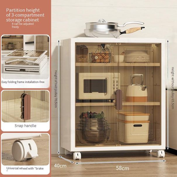 Kitchen Storage Cabinet Floor Standing Organizer With Double Doors Dustproof Design Folding Shelf For Microwave Pantry_maomaolike.com
