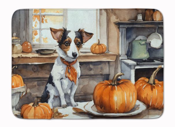 Jack Russell Terrier Fall Kitchen Pumpkins Memory Foam Kitchen Mat Machine Washable Anti-Fatigue Mat Cushion Comfort Bath Mat Or Kitchen Rug_maomaolike.com