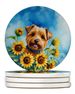 Norfolk Terrier In Sunflowers Large Sandstone Coasters Pack Of 4 Absorbent Round Coasters Decor Gifts For Men Or Women, 4 In, Multicolor_maomaolike.com