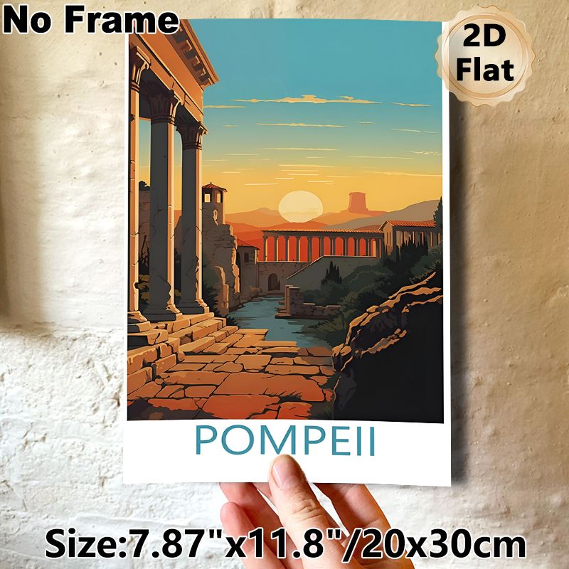 Pompeii Themed Painting Poster, Warm-toned Retro Ancient Ruins Sunset Scene Poster, Vintage Artistic Wall Decor Ideal For Living Room, Study And Home_maomaolike.com