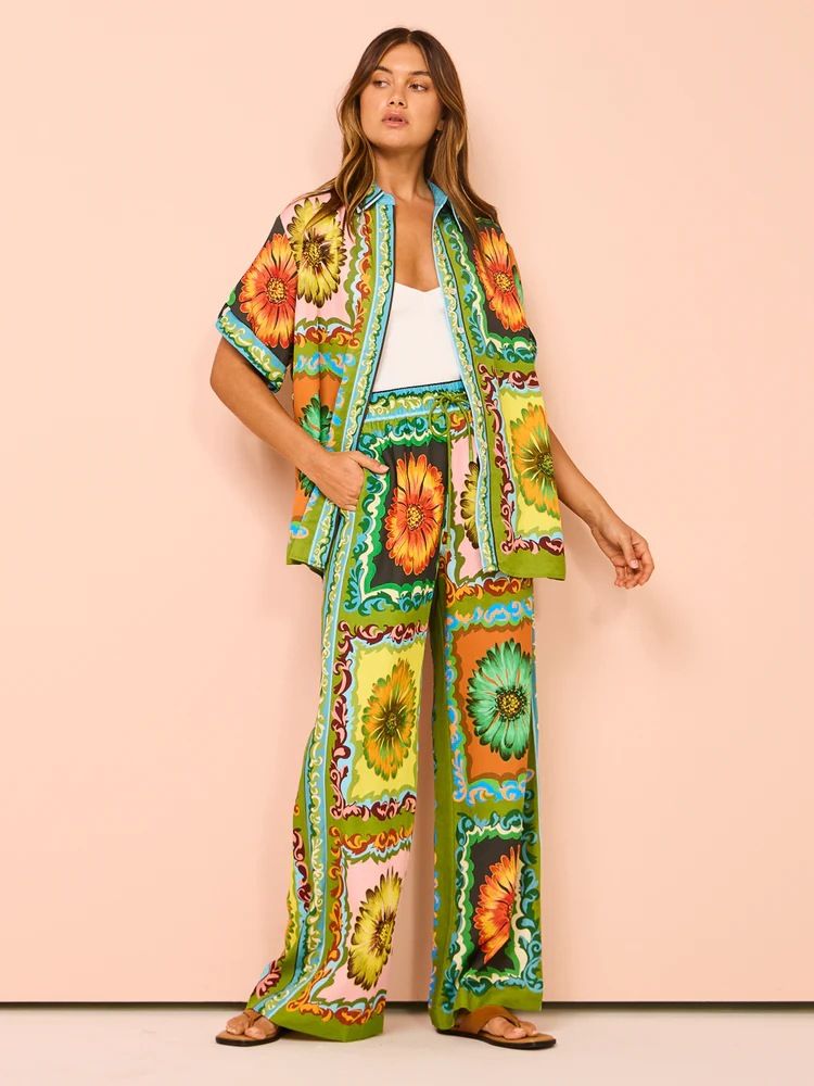 Women's Clothing fashion personality printing short-sleeved holiday leisure loose tie suit_maomaolike.com