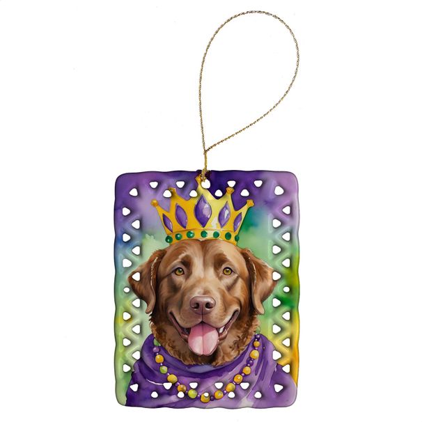 Chesapeake Bay Retriever King Of Mardi Gras Porcelain Ornament Christmas Tree Hanging Decorations For Home Christmas Holiday, Rectangle, Gift, Multicolor_maomaolike.com
