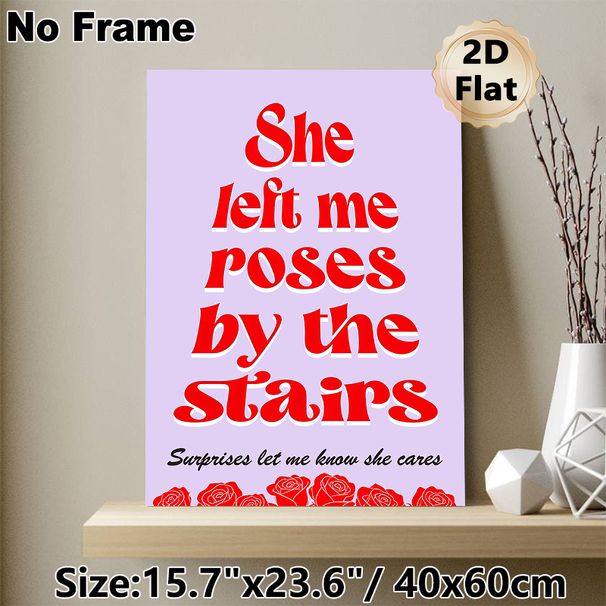 Romantic Rose & Love Quote Painting Poster, Retro Typographic Red Rose Art Poster, Warm Sentimental Decor Ideal For Bedroom, Living Room Wall Display_maomaolike.com