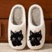 Winter Women's Slippers Indoor Cartoon Black Cat Cute Girls Slipper Bedroom Anti-slip Soft Sole Comfortable Cotton_maomaolike.com