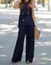 Women's new fashion casual backless solid color sleeveless suit wide-leg pants two-piece suit_maomaolike.com