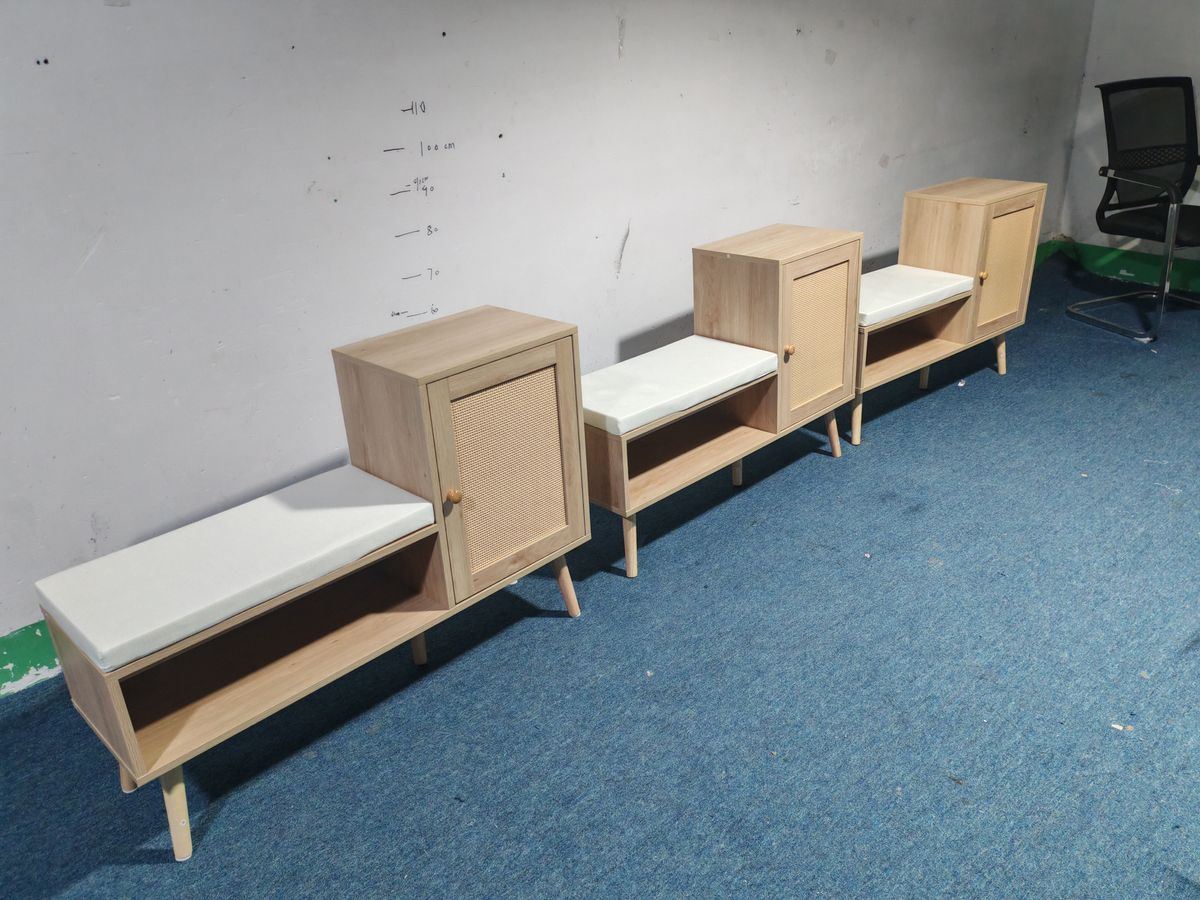 2-in-1 Shoe Storage Bench, Natural Rattan Shoe Cabinet With 2 Adjustable Shelves And Removable Seat Cushion, Modern Entryway Bench, Shoe Storage Organizer, Shoe Rack For Hallway, Bedroom_maomaolike.com