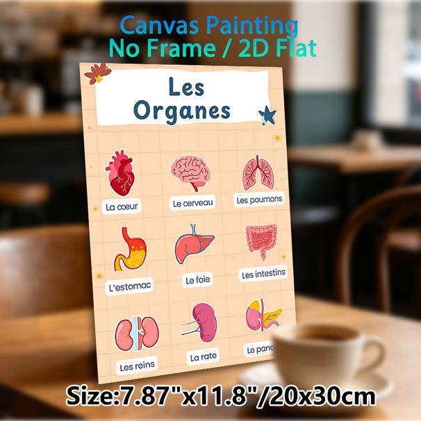Human Organs Painting Poster, Vibrant Cartoon-style Organs With French Naming Labels Poster, Educational Visual Aid For Anatomy Learning, Suitable For_maomaolike.com