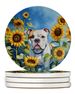 American Bulldog In Sunflowers Large Sandstone Coasters Pack Of 4 Absorbent Round Coasters Decor Gifts For Men Or Women, 4 In, Multicolor_maomaolike.com