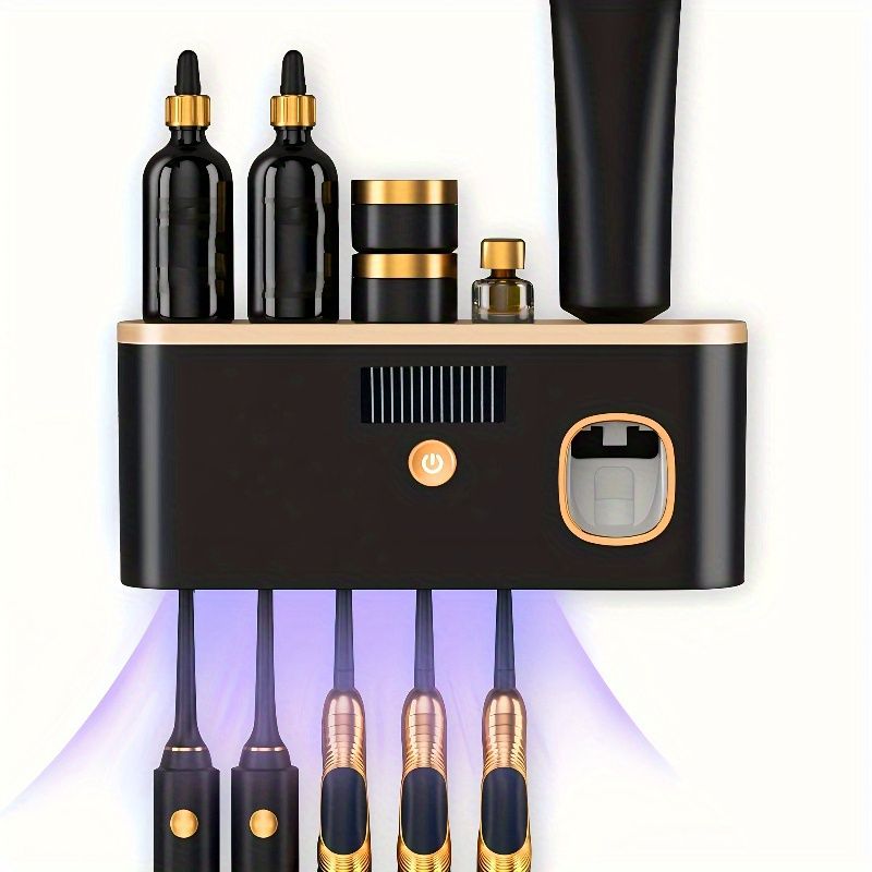 Smart Toothbrush Holder With Auto Toothpaste Dispenser - 5-Slot Wall Mount Organizer, USB Charging & No-Drill Installation For Modern Bathrooms_maomaolike.com