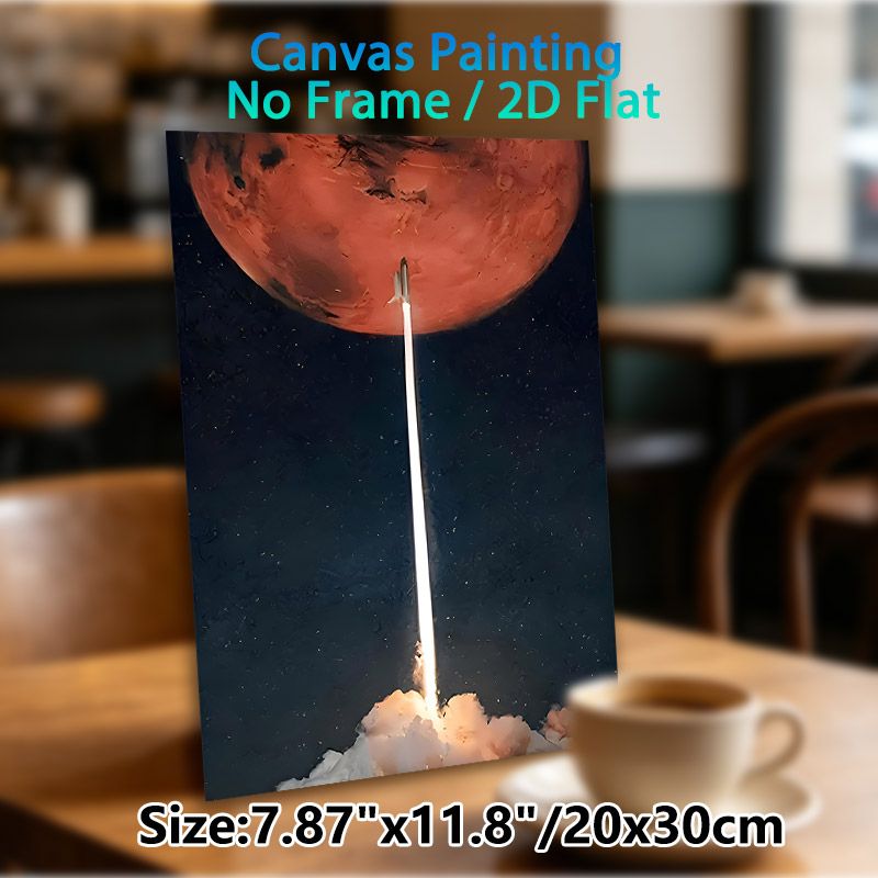 Mars & Rocket Launch Painting Poster, Dramatic Space Art Poster, Striking Rocket Launching Toward Red Mars Against Starry Sky, Ideal Decor For Home_maomaolike.com