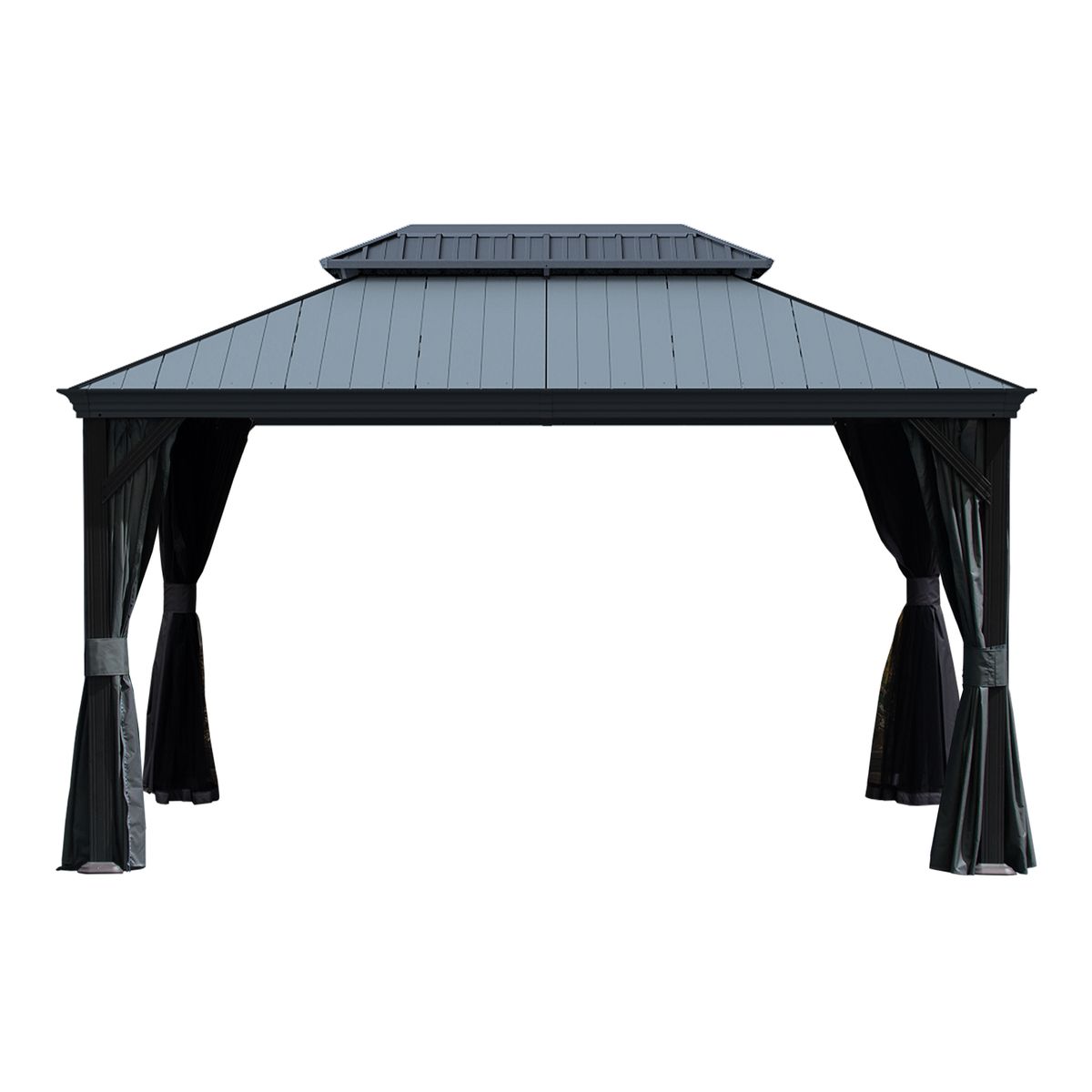 10 X14 Hardtop Gazebo With Resin Roof, Outdoor Metal Gazebo With Drainage Gutters, Permanent Heavy Duty Pavilion For Patio, Backyard And Deck, Curtains And Mosquito Netting Included_maomaolike.com