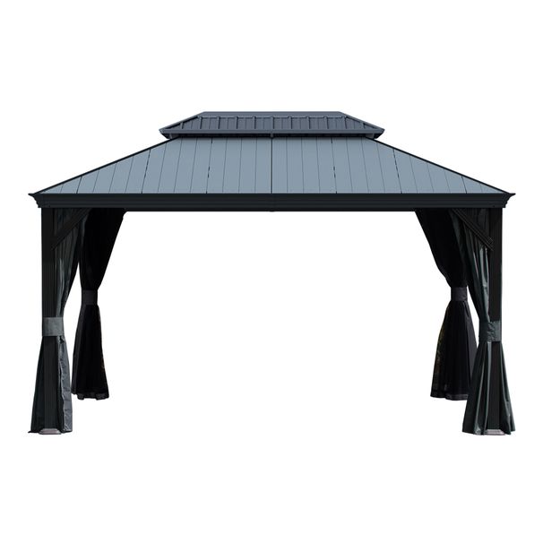 10 X14 Hardtop Gazebo With Resin Roof, Outdoor Metal Gazebo With Drainage Gutters, Permanent Heavy Duty Pavilion For Patio, Backyard And Deck, Curtains And Mosquito Netting Included_maomaolike.com