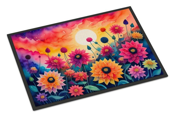 Dahlias In Color Doormat Front Door Mat Indoor Outdoor Rugs For Entryway, Non Slip Washable Low Pile, 24H X 36W_maomaolike.com