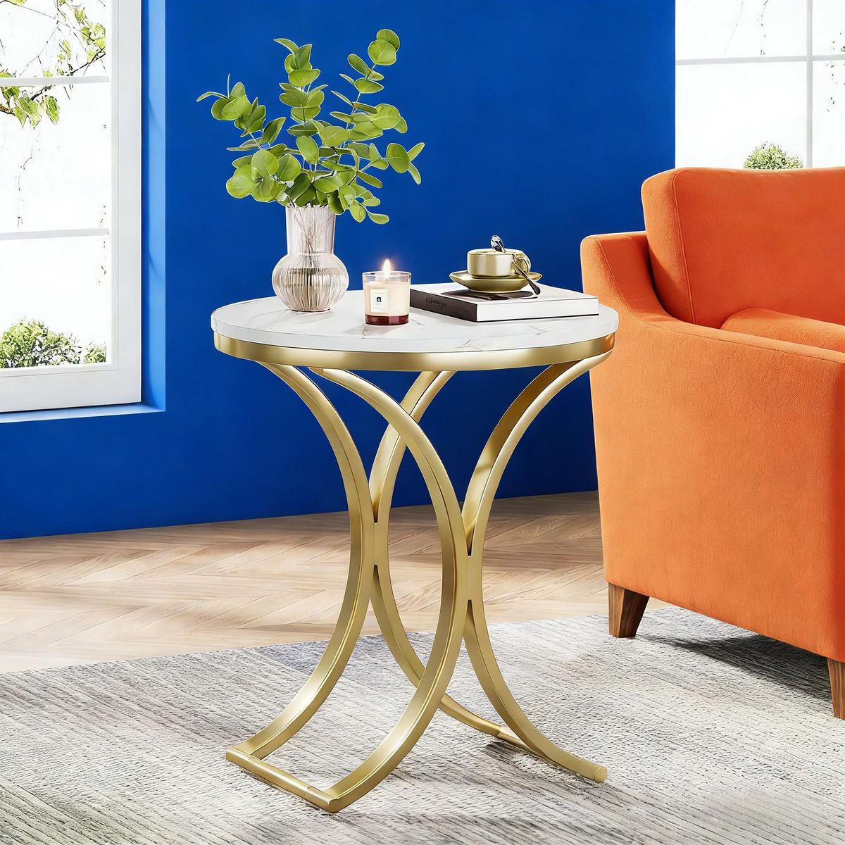 Round End Table Sofa Side Table Small Coffee Table With Metal Frame_maomaolike.com
