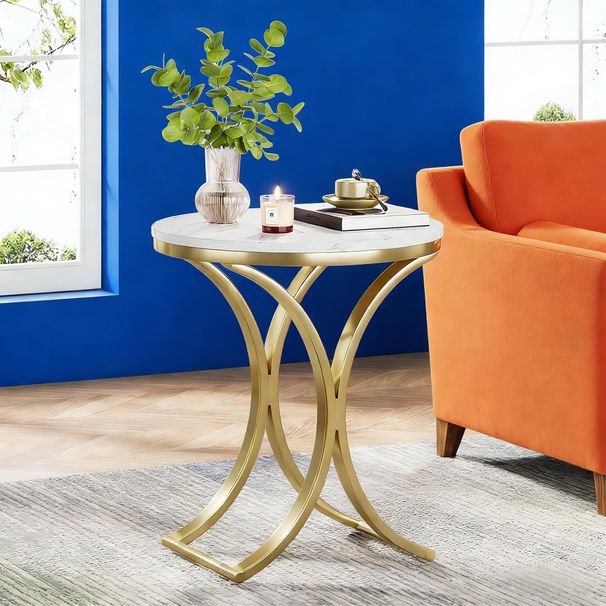 Round End Table Sofa Side Table Small Coffee Table With Metal Frame_maomaolike.com