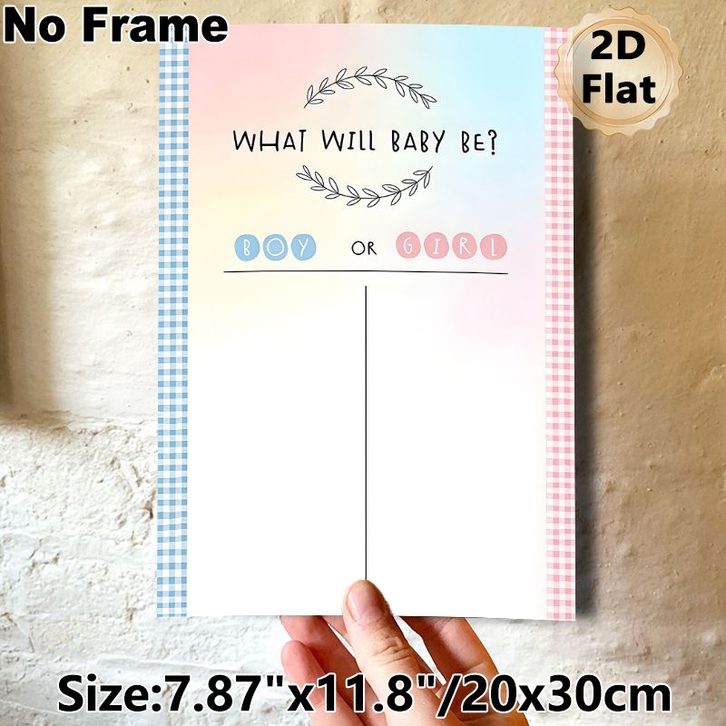 Gender Reveal Painting Poster, Gentle Pastel Gradient Pink-blue With Gingham Trim Poster, Ideal For Baby Gender Guessing Activity, Suitable For Gender_maomaolike.com