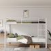 Metal Bunk Bed Twin Over Twin, Low Profile Bunk Bed Frame WithBuilt-in Ladder, High Guardrail And Metal Slats, Space-Saving Twin Size Bed Frame For Kids Teens, No Box Spring Required, White_maomaolike.com