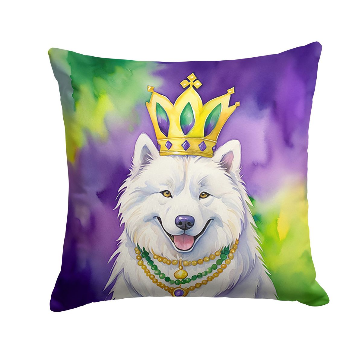 Samoyed King Of Mardi Gras Throw Pillow Machine Washable, Indoor Outdoor Decorative Pillow For Couch, Bed Or Patio, 14Hx14W_maomaolike.com