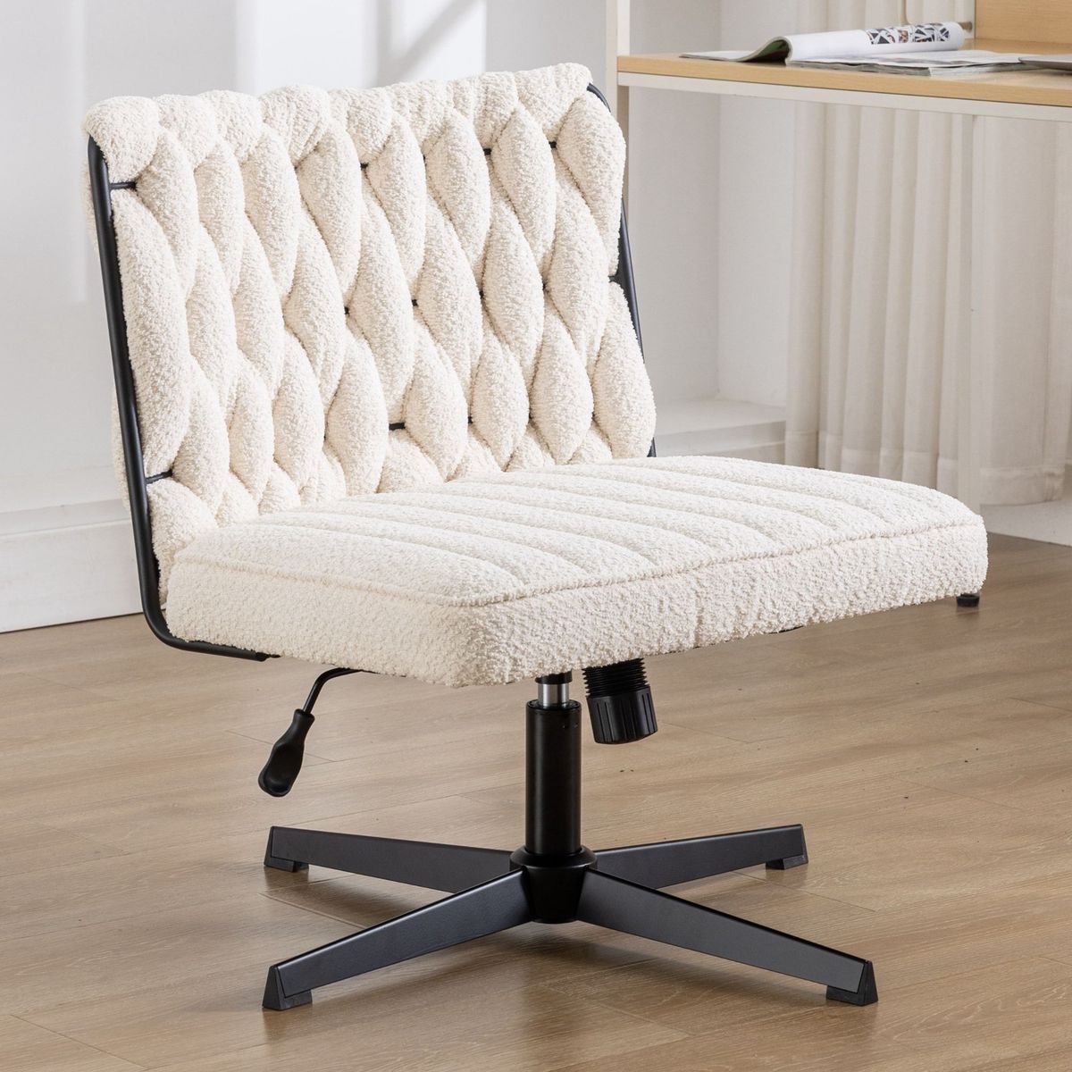 Armless Office Desk Chair No Wheels, WHITE_maomaolike.com