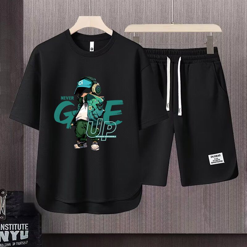Men's Clothing 2024 Waffle Casual Summer Suit Men's Loose Teen Short sleeved T shirt Shorts Handsome Two piece Suit_maomaolike.com