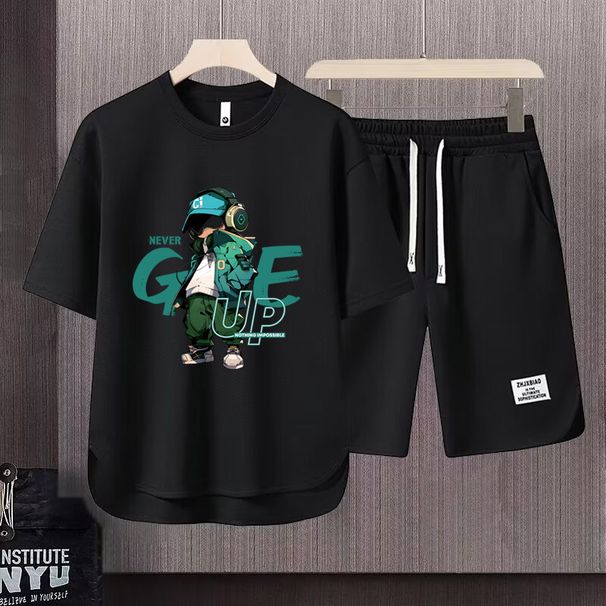 Men's Clothing 2024 Waffle Casual Summer Suit Men's Loose Teen Short sleeved T shirt Shorts Handsome Two piece Suit_maomaolike.com