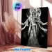 Grim Reaper Themed Painting Poster, Monochrome Dramatic Ink-wash Poster, Mysterious Robed Skull Figure With Scales And Full Moon Backdrop, Atmospheric_maomaolike.com