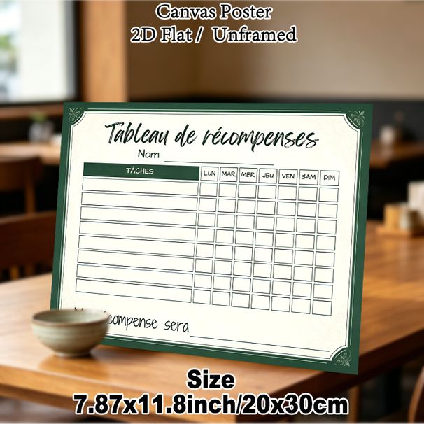 French Reward Chart Painting Poster, Elegant Vintage-style Green Bordered Poster, Practical Tool To Track Weekly Tasks And Set Rewards, Ideal For Home_maomaolike.com