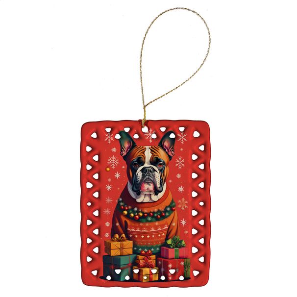 Fawn Boxer Cropped Ears Holiday Christmas Porcelain Ornament Christmas Tree Hanging Decorations For Home Christmas Holiday, Rectangle, Gift, Multicolor_maomaolike.com