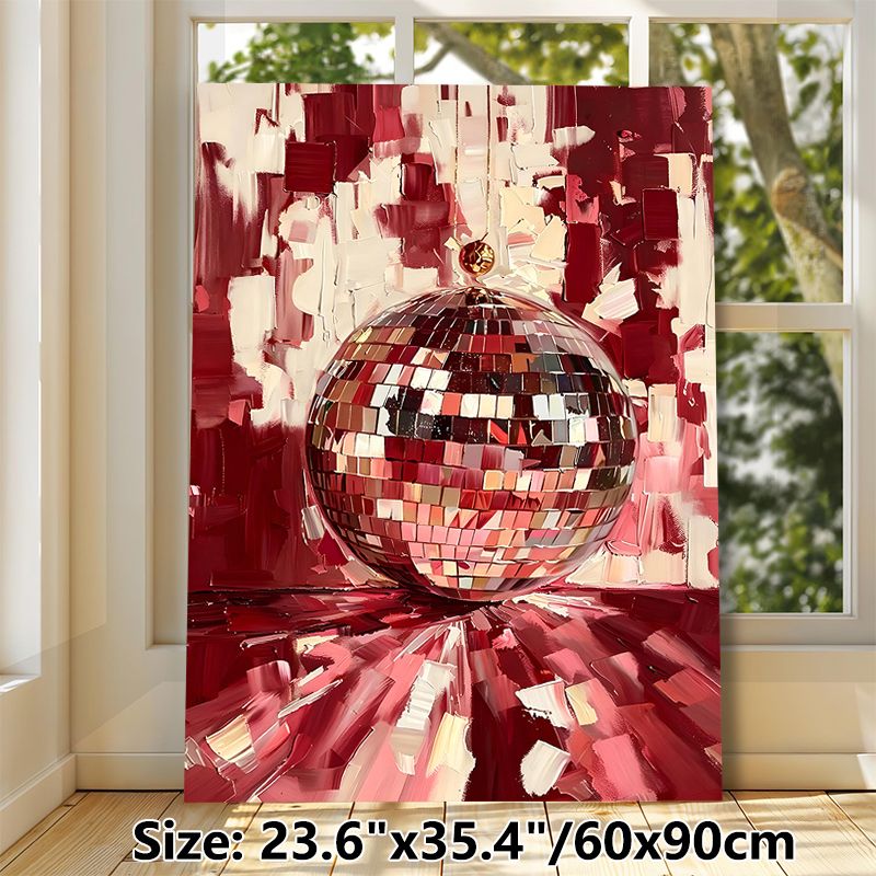Disco Ball Painting Poster, Textured Palette Knife Style Poster, Vibrant Red-toned Retro Disco Decor Ideal For Living Room, Bar Or Entertainment Space_maomaolike.com