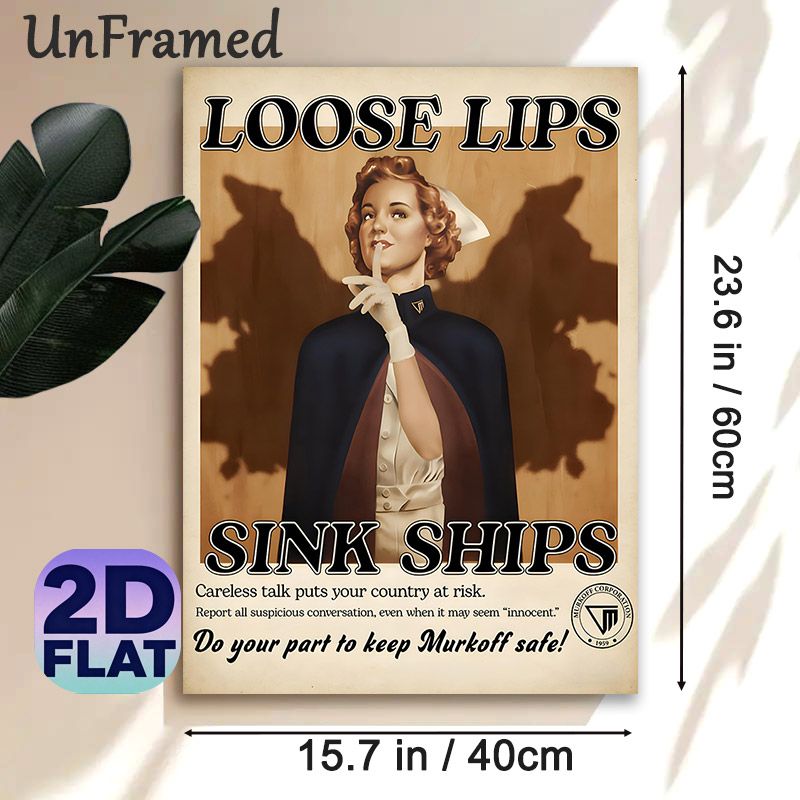 Loose Lips Sink Ships Themed Painting Poster, Vintage Propaganda Style Poster, Nostalgic Design With Nurse Hush Gesture, Ideal For Home Office And_maomaolike.com