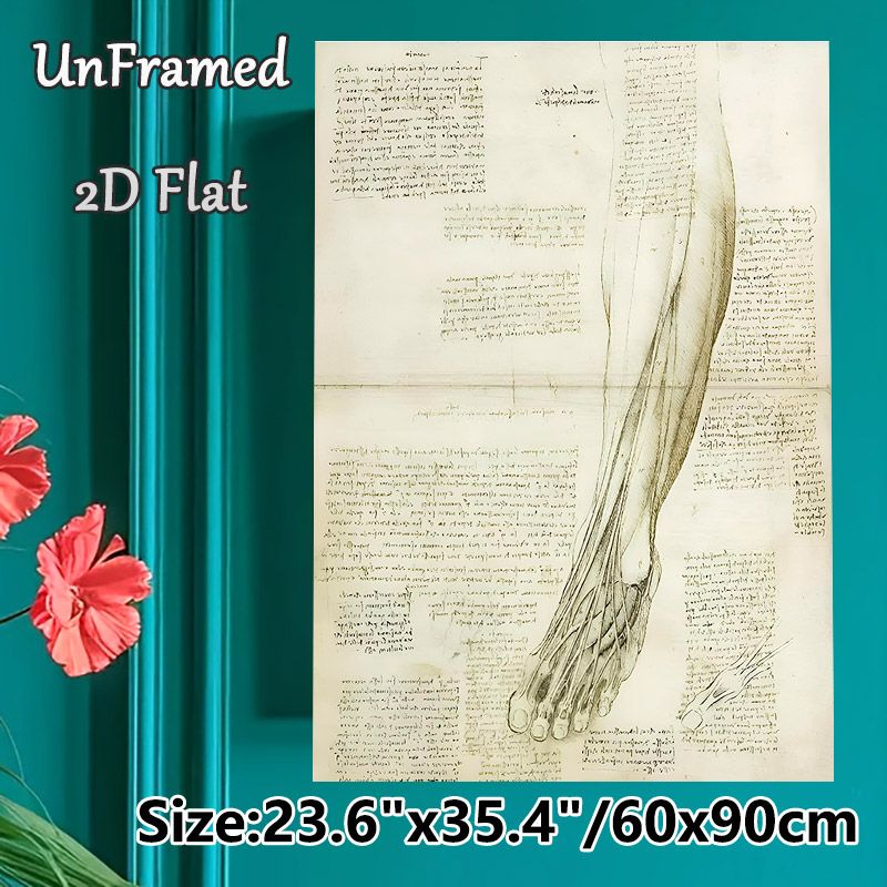 Anatomical Leg & Foot Painting Poster, Vintage Monochrome Hand-drawn Anatomical Sketch Poster, Detailed Scientific Illustration Ideal For Study_maomaolike.com