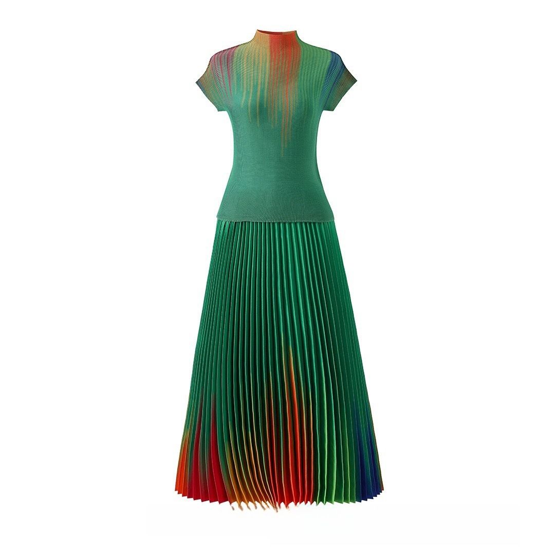 Women's Clothing rainbow print short sleeved loose skirt women's two piece suit_maomaolike.com
