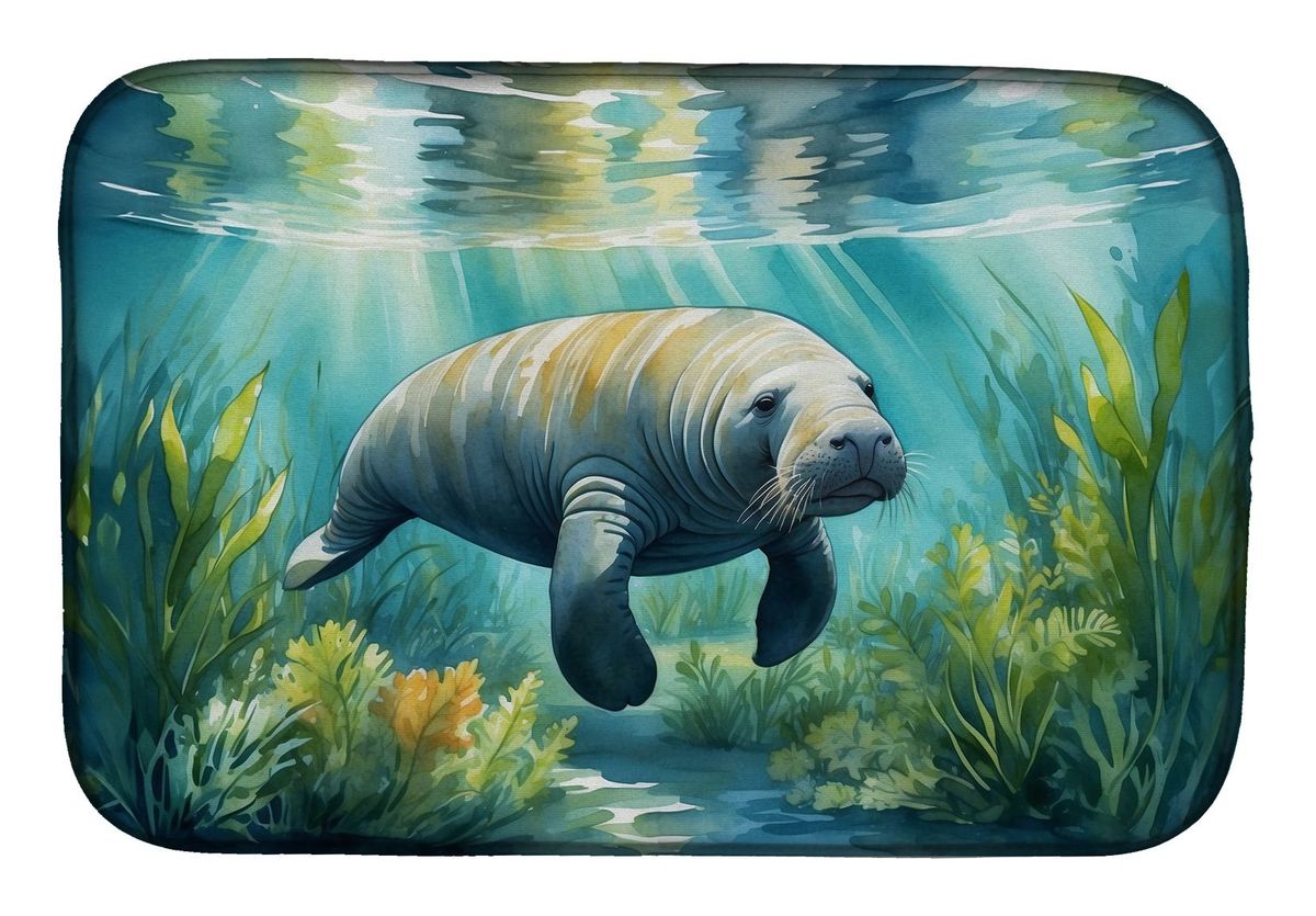 Manatee In A Seagrass Bed Dish Drying Mat Absorbent Dish Drying Mat Pad For Kitchen Counter Dish Drainer Mat For Countertop, 14 X 21", Multicolor_maomaolike.com
