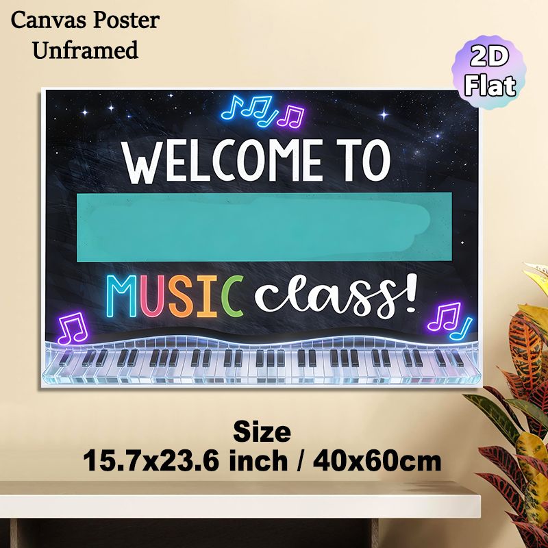 Music Class Welcome Painting Poster, Neon-style Vibrant Musical Notes & Piano Keys Poster, Warm Welcoming Decor Ideal For Music Classrooms_maomaolike.com