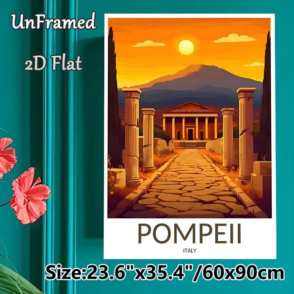Pompeii Ancient Ruins Painting Poster, Warm-toned Retro Historic Scenery Poster, Captivating Ancient Architecture View, Ideal For Home Living Room Or_maomaolike.com