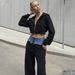 Women's Clothing Zipper hooded sweater pants suit denim stitching two-piece trousers_maomaolike.com
